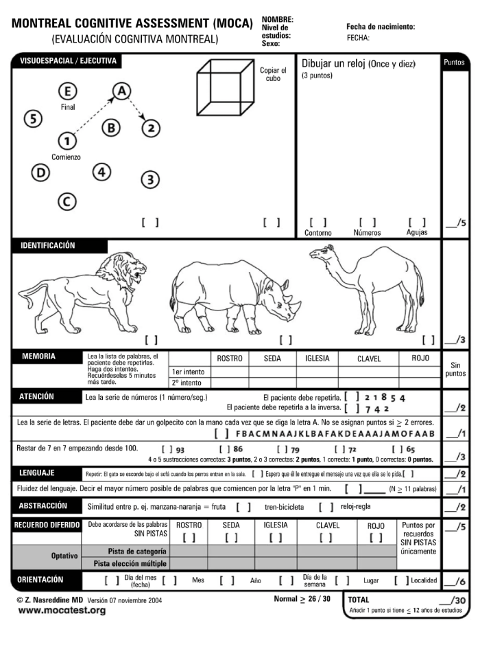 Evaluacion cognitiva de Montreal (MOCA)